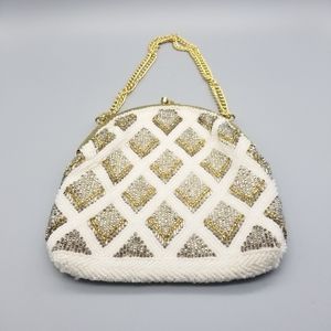 Vintage Walborg Gold & Silver Diamond Pattern Beaded Evening Purse